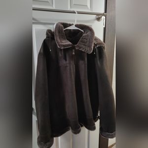 Real Dark Brown Sheep Genuine leather & Fur. Men's Winter Coat